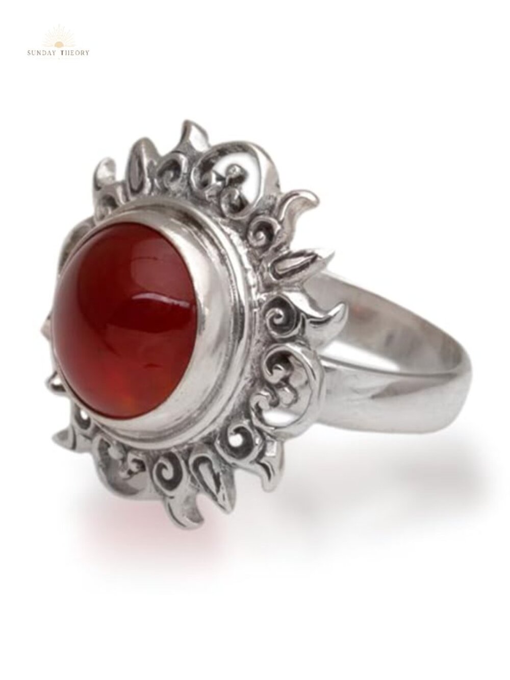 Handcrafted Sterling Silver Cocktail Ring Carnelian Size 7 Statement Sun Motif